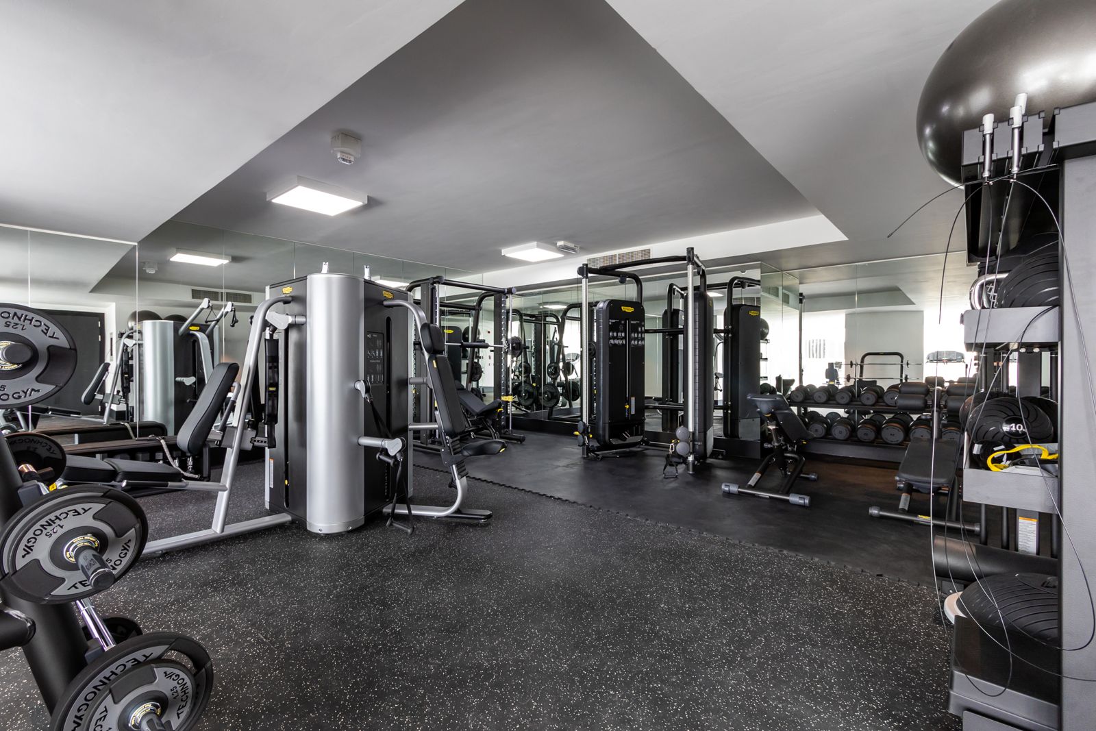 Technogym strength studio with mirrored walls