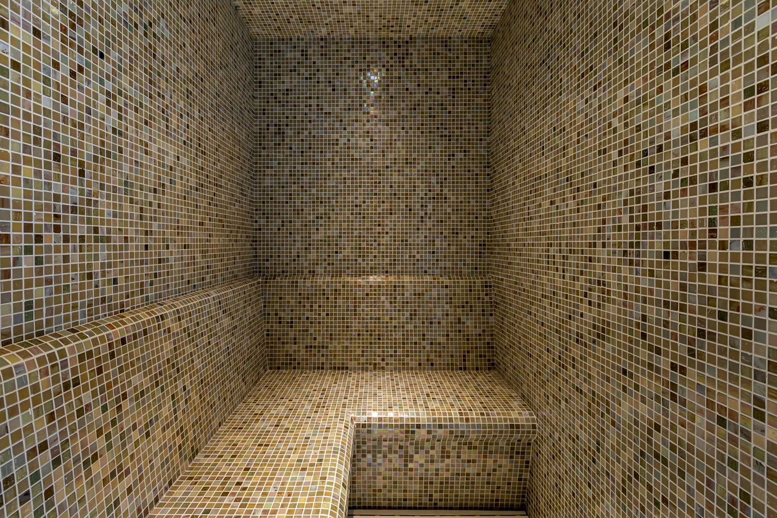 Mosaic-tiled steam room